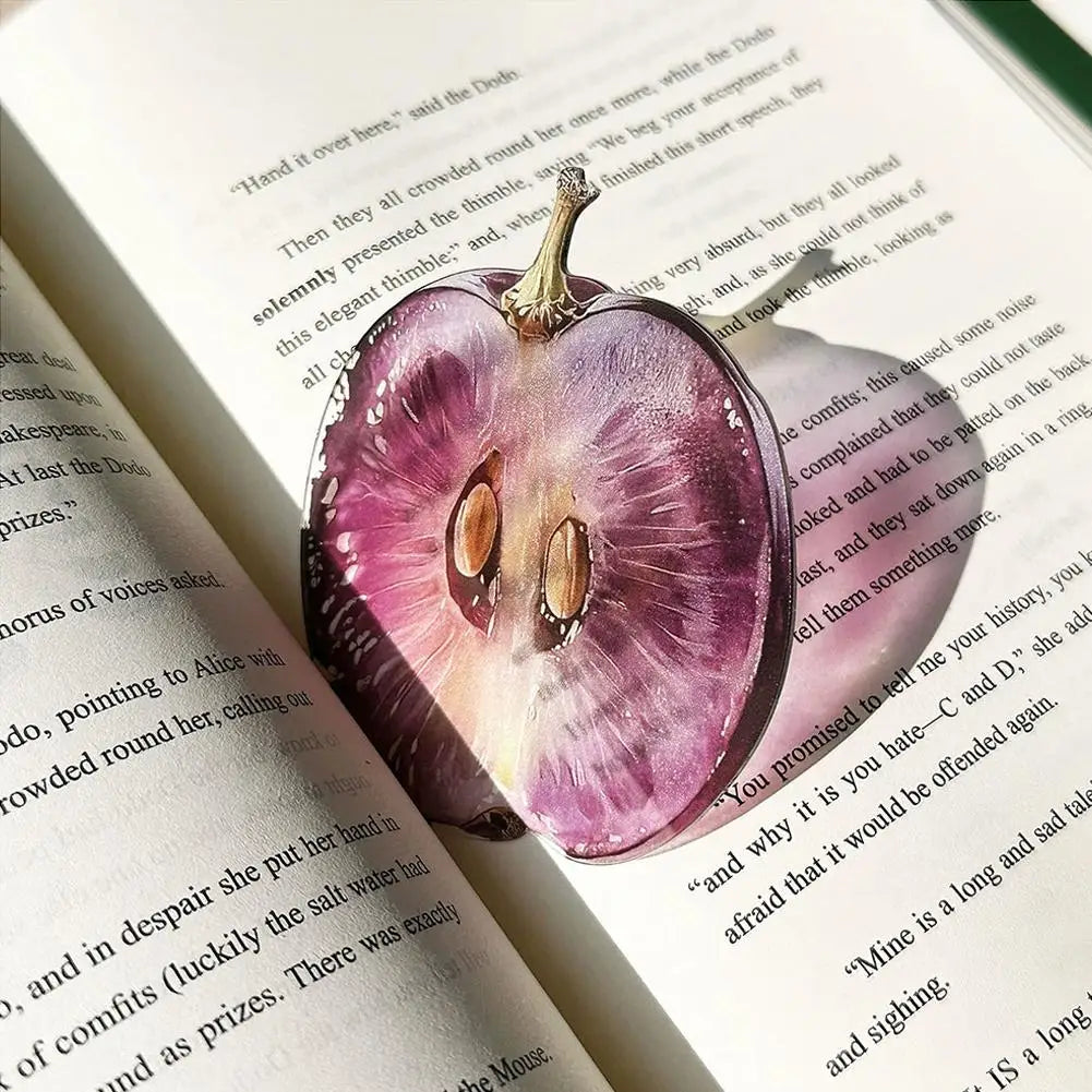 3D Effect Acrylic Fruit Bookmark Cute Translucent Watermelon Orange Page Clips Creative Reading Stationery Gift For Kids Friends Oasis Select grape