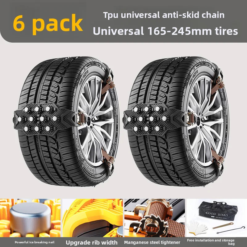 Car tires, anti-skid chains, sedan off-road vehicles, universal type, thickened and widened, ice breaking and anti-skid Oasis Select 6PCS