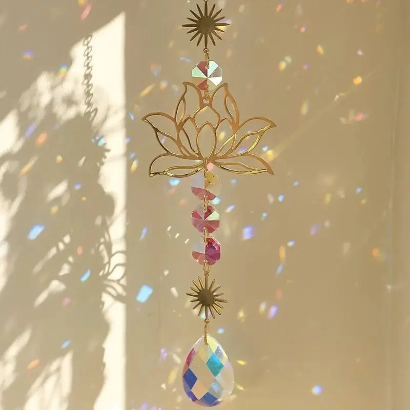 Crystal Wind Chime Love Heart Moon Sun Catcher Hanging Pendant Dream Catcher Rainbow Hanging Drop Windchime Home Garden Decor Oasis Select Style 6