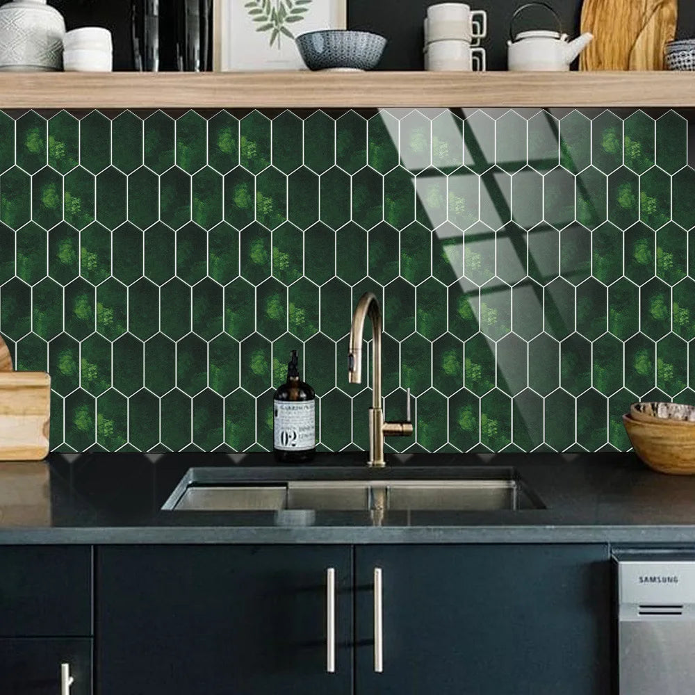 Retro dark green diamond arrow shaped crystal ceramic tile paste self-adhesive floor paste home kitchen renovation wall paste Oasis Select