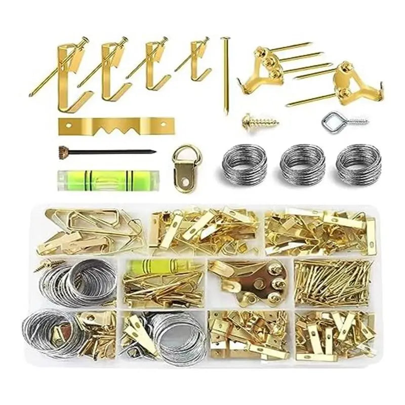 LIKE WISH 314 PCS Picture Hanging Kit Metal Heavy Picture Hanging Hooks For Drywall, Picture Hooks With Nails,Hanging Wire Sawto Oasis Select Gold