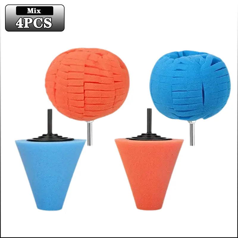 1-4PCS Car Hub Polishing Sponge Grinding Head Conical Sponge Wheel Buffer for Metal Plastic Automotive Wheel Detail Tool Oasis Select Mix-4PCS