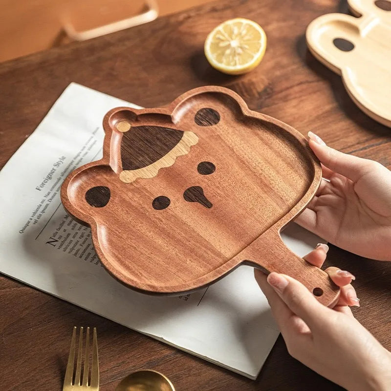 Wooden Cartoon Kids Tray with Handle – Bear & Rabbit Design Kids Wooden Tray Oasis Select