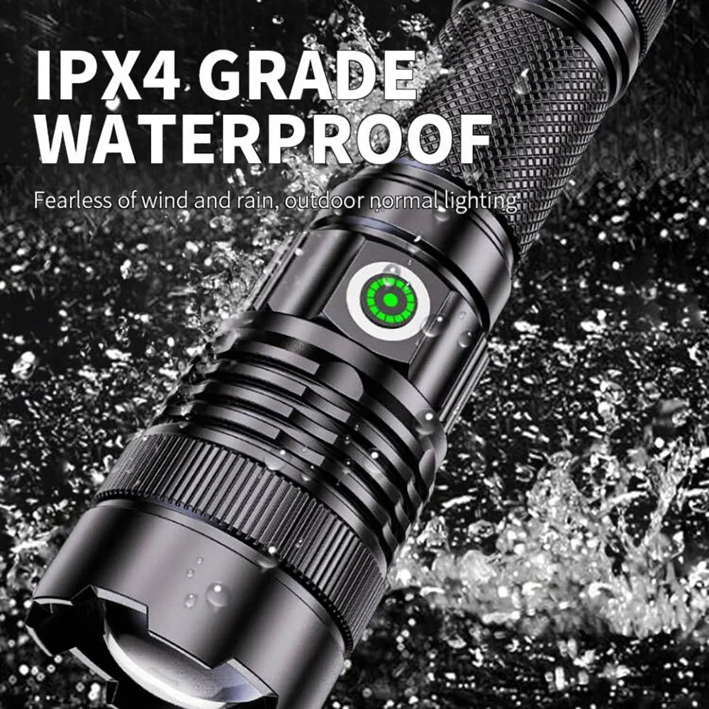 100000 Lumen Super Bright Spotlight Long Range LED Flashlight Built-in Battery USB Charging Waterproof Portable Camping Torch Oasis Select