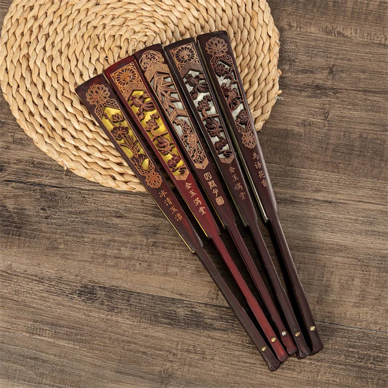 Premium Chinese Style Folding Fan Head Bamboo Double-Sided Silk Fabric Intricate Carved & Hollow Men's Fan Oasis Select