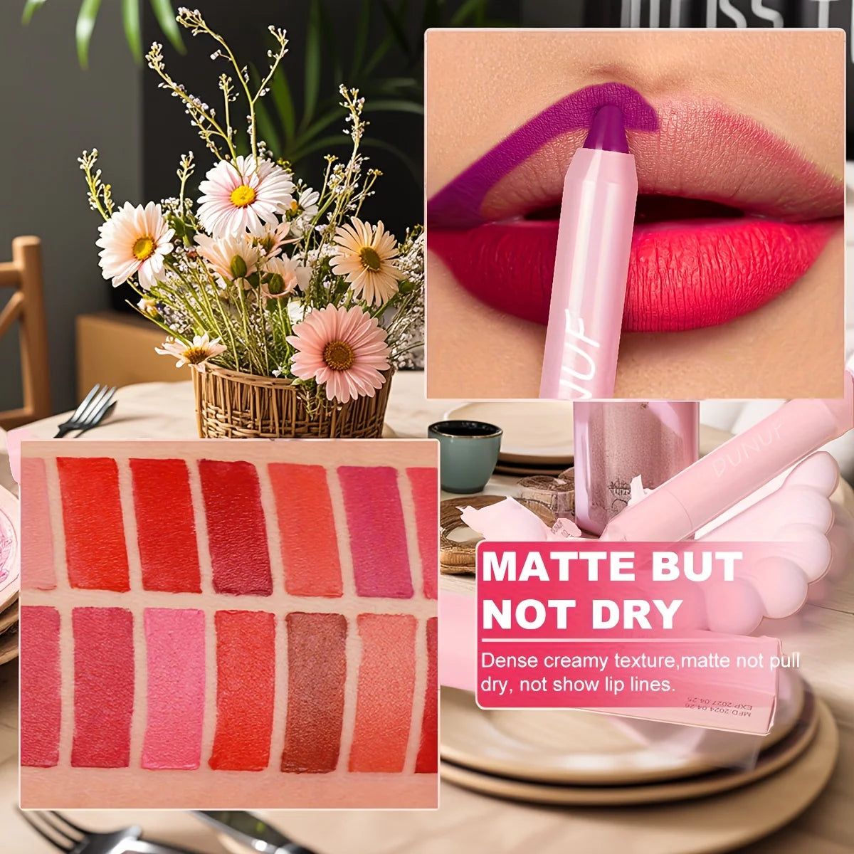 DUNUF 1 Pcs Matte Lip Liner Velvet Lip Gloss Waterproof Long-Lasting Easy to Color Music Festival Ready Lip Makeup for Lipstick Oasis Select