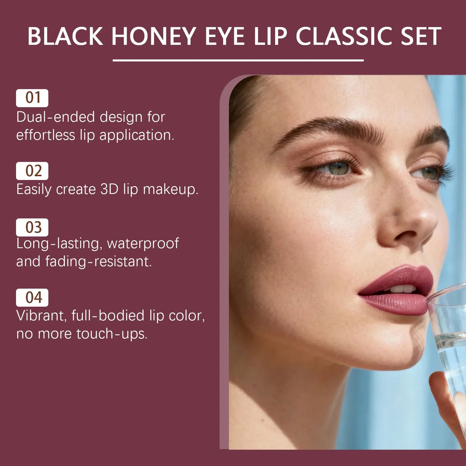 Anti-Fading Black Honey Eye & Lip Classic Set Moisturizing Glossy Plumping Lips Lipstick Eyelashes Curling Makeup Cosmetic Tool Oasis Select