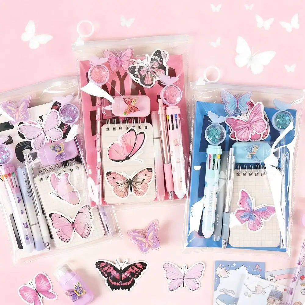 9 in 1 Butterfly Stationery Set INS Pencils Erasers Study Stationery Gifts Ballpoint Pen Stickers Student Stationery Set Oasis Select