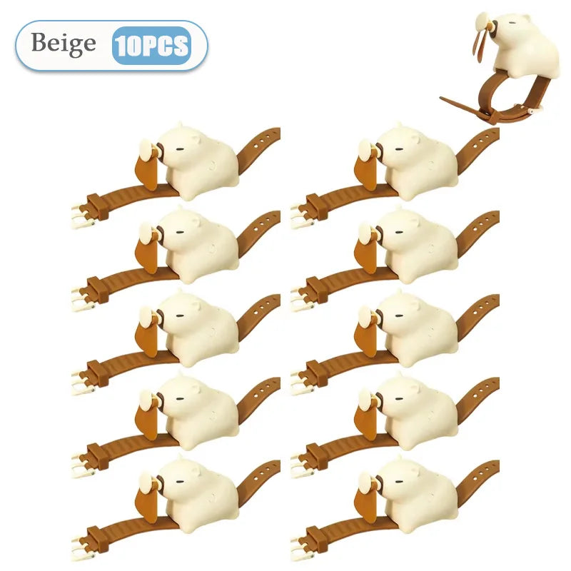 1-10PCS Cute Capybara Wrist Fan Portable Handheld Fan USB Rechargeable Silent Wearable Watch Style Cooling Gadget for Summer Oasis Select Beige-10PCS