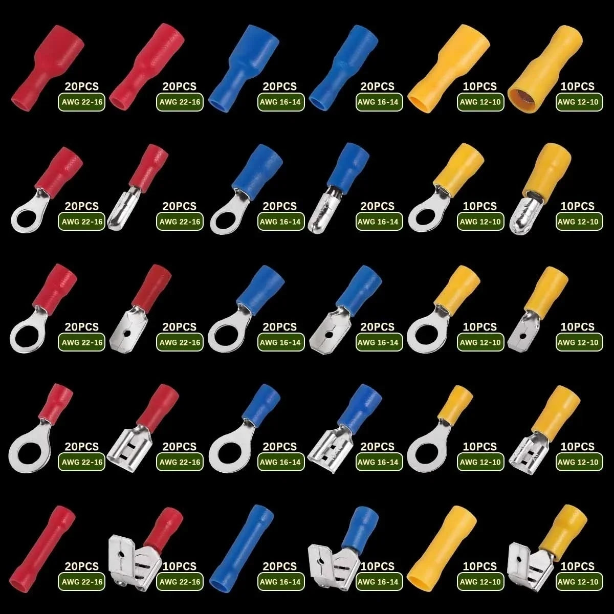 102/280/300/480PCS Wire Connector Kit Male Female Insulated Terminals Cold Crimp Terminals Assorted Crimp Terminals Spade Oasis Select