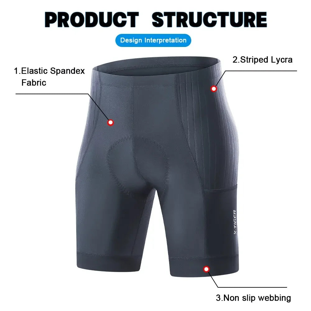 X-TIGER Men's Cycling Shorts 2 Pocket Bicycle Shorts Reflective Anti-slip Shock Absorption Sponge Pad MTB Road Cycling Shorts Oasis Select