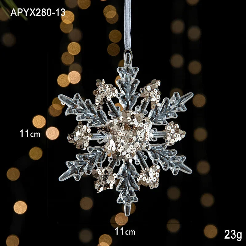 Christmas Tree Toys Acrylic Elk Bells Pendant Transparent Snowflake Pendants With Sequins Home Xmas Party Decoration Accessories Oasis Select Snowflake B