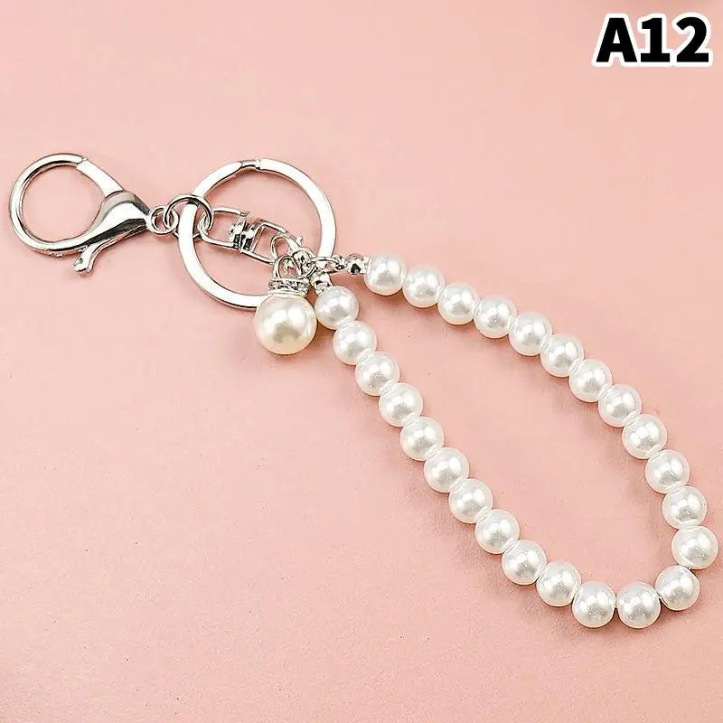 Simulated Pearl Keychain – Beaded Bag Charm & Phone Pendant