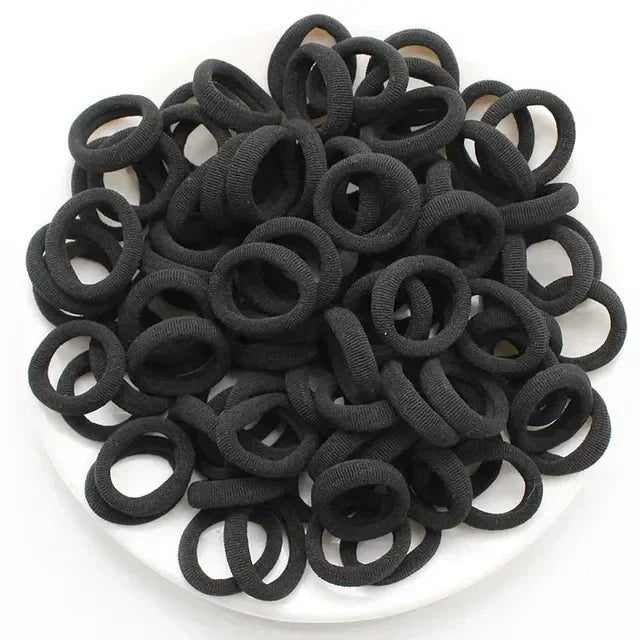 200PCS Women Girls Colorful Nylon Elastic Hair Bands Ponytail Hold Small Hair Tie Rubber Bands Scrunchie Hair Accessories Oasis Select black