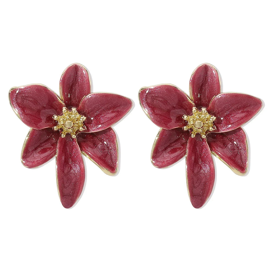 Metal Flower Drops Oil Earrings European American Style Personality Fashion Stud Earrings Ms Girl Travel Wedding Accessories Oasis Select