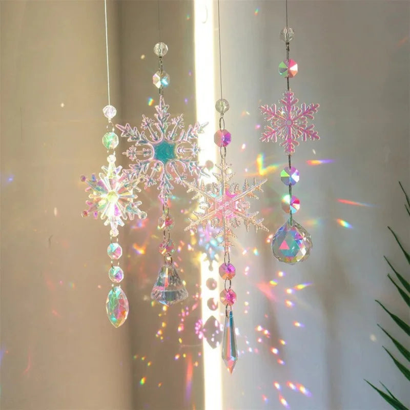 Creative Christmas Colorful Snowflake Pendant Acrylic Glass Rainbow Light Shadow Window Christmas Tree Decoration Oasis Select