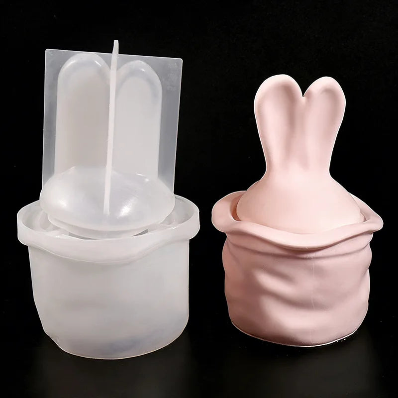 Easter Long Eared Rabbit Storage Jar Candle Silicone Mold DIY Aromatherapy Gypsum Rabbit Cup Decoration Mold Home Gift Oasis Select