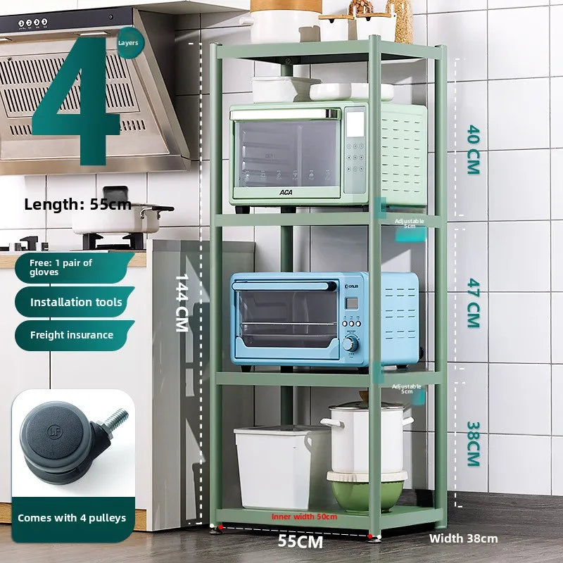 Multi-functional Kitchen storage rack Floor-to-ceiling multi-layer storage rack Stainless steel microwave oven rack Pot rack Oasis Select Green-4-55