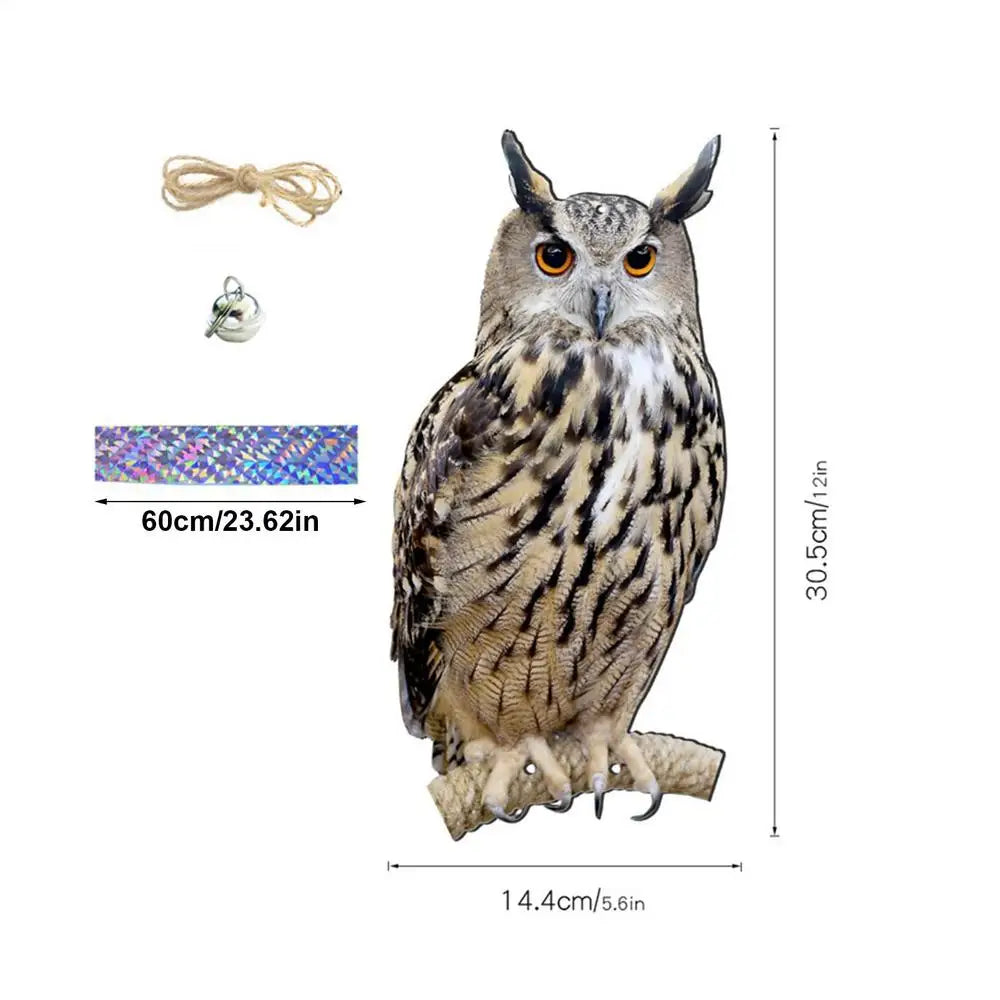 Expel Birds Pendant 2D Owl Scarecrow Pendant Garden Protector Decorative Scarer Pendant with Bell Fake Bird Scare Device Oasis Select B