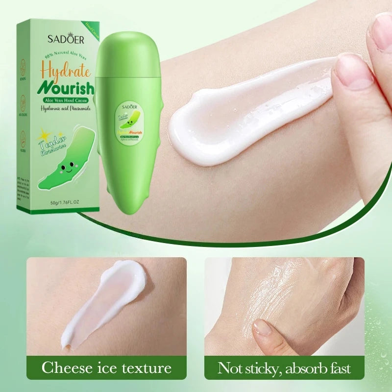 SADOER Aloe Vera Hand Cream 50g – Moisturizing & Non-Greasy Hand & Body Cream Oasis Select Aloe Vera