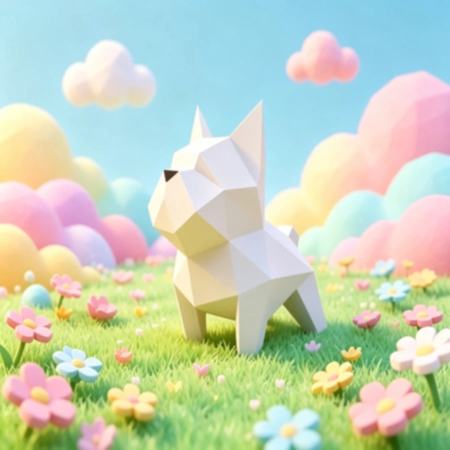 3D Printed Low Poly Dog Figurine Set Geometric Animal Statue Desk Decor Cute Gift for Dog Lovers Modern Geometric Dog Decor Oasis Select