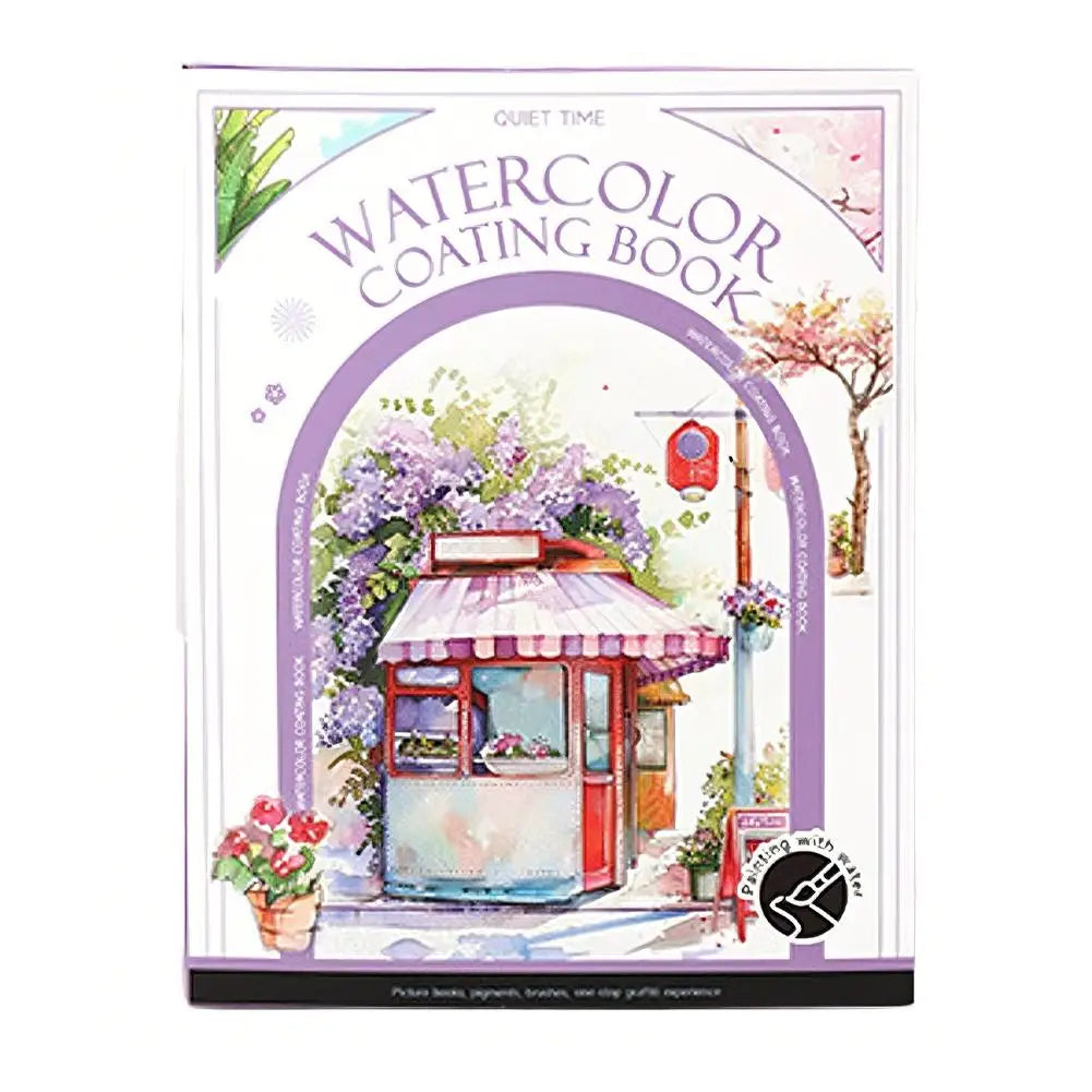 One set Watercolor Painting Set with Tri-Fold Book, Built-in 12 Colors & Stress Relief Note Paper for DIY Art Therapy Oasis Select 03 1PCS