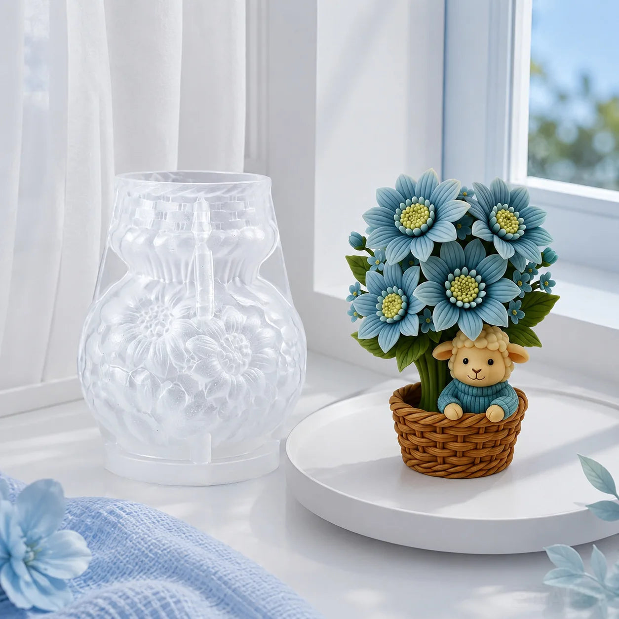 3D Sheep Flower Basket Silicone Candle Mold – DIY Craft