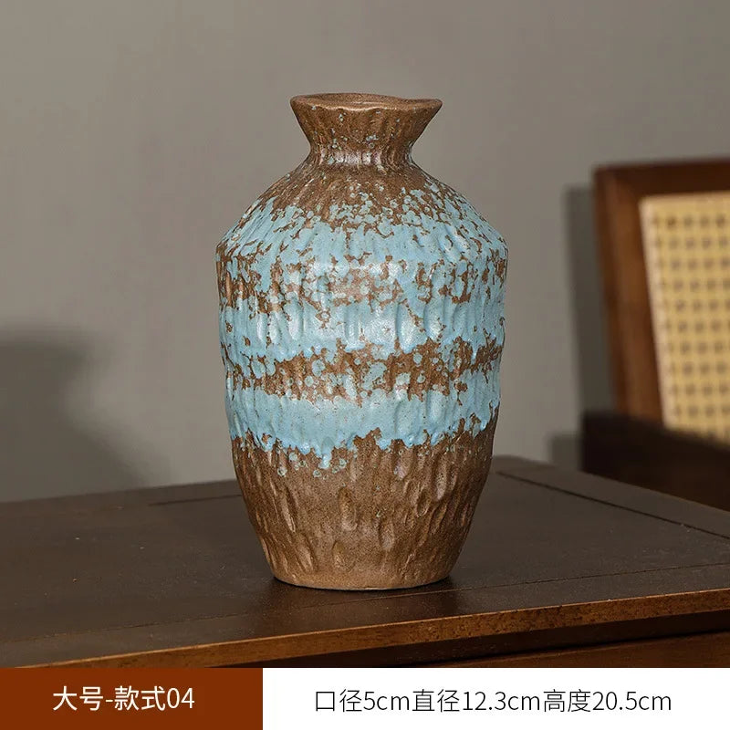 European Style Retro Style Ceramic Vase Living Room Advanced Sense Coarse Clay Pot Simple Dried Flower Arrangement Decoration Oasis Select 12.3cm x 20.5cm