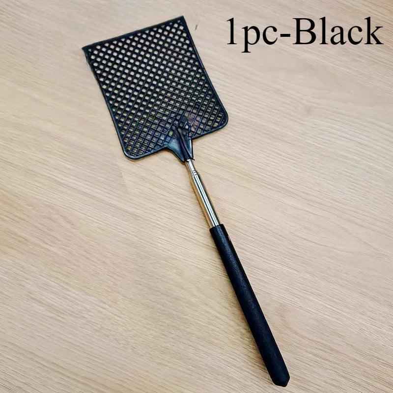 1/2pcsMini Retractable Plastic Fly Swatter; Stainless Steel Non-slip Handle; Summer Mosquito Swatter; Fly Killer For Home Garden Oasis Select 1pc-Black