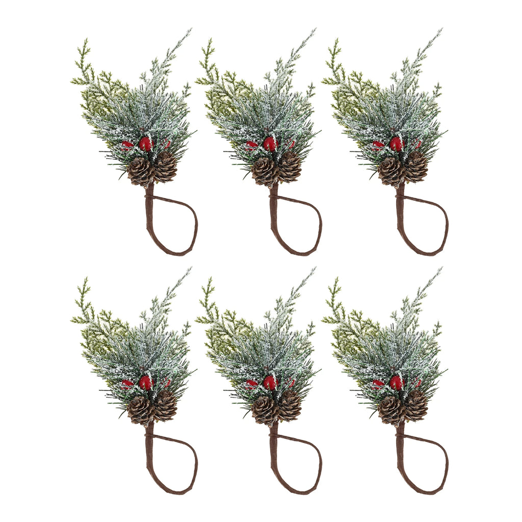 6Pcs Cedar Red Fruit Napkin Rings with Christmas Elements Designed for Most Napkins, Ideal Decoration for Christmas Parties Oasis Select