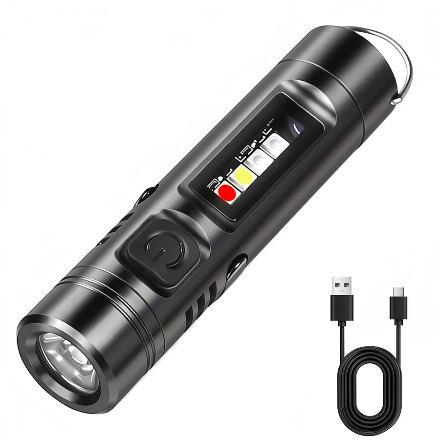 Mini LED Keychain Flashlight USB Rechargeable – 9 Modes, UV