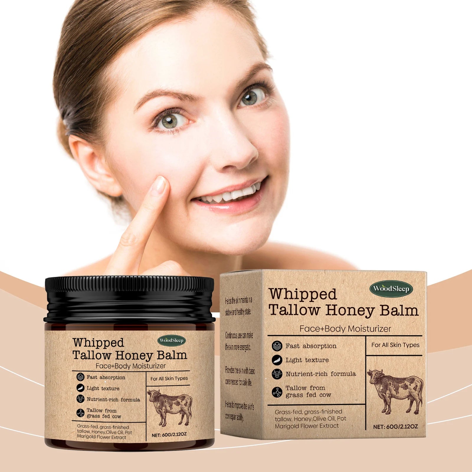 WoodSleep Beef Tallow & Honey Face Body Cream – Deep Moisture Tallow Face Body Cream Oasis Select