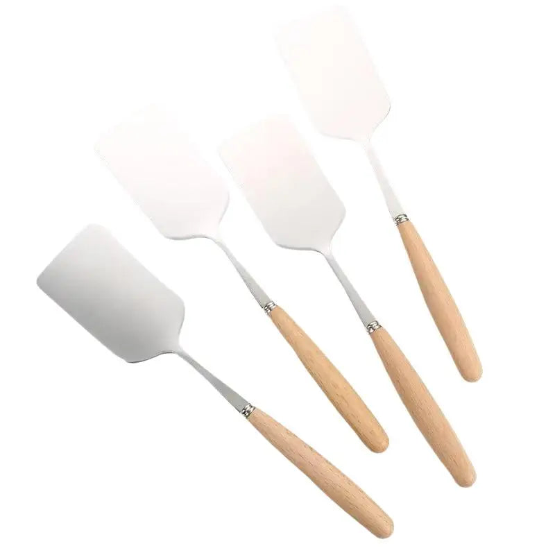 Stainless Steel Square Head Steak Cooking Spatula Wood Handle Pizza Shovel Pancake Beef Scraper BBQ Utensils For Kitchen Oasis Select