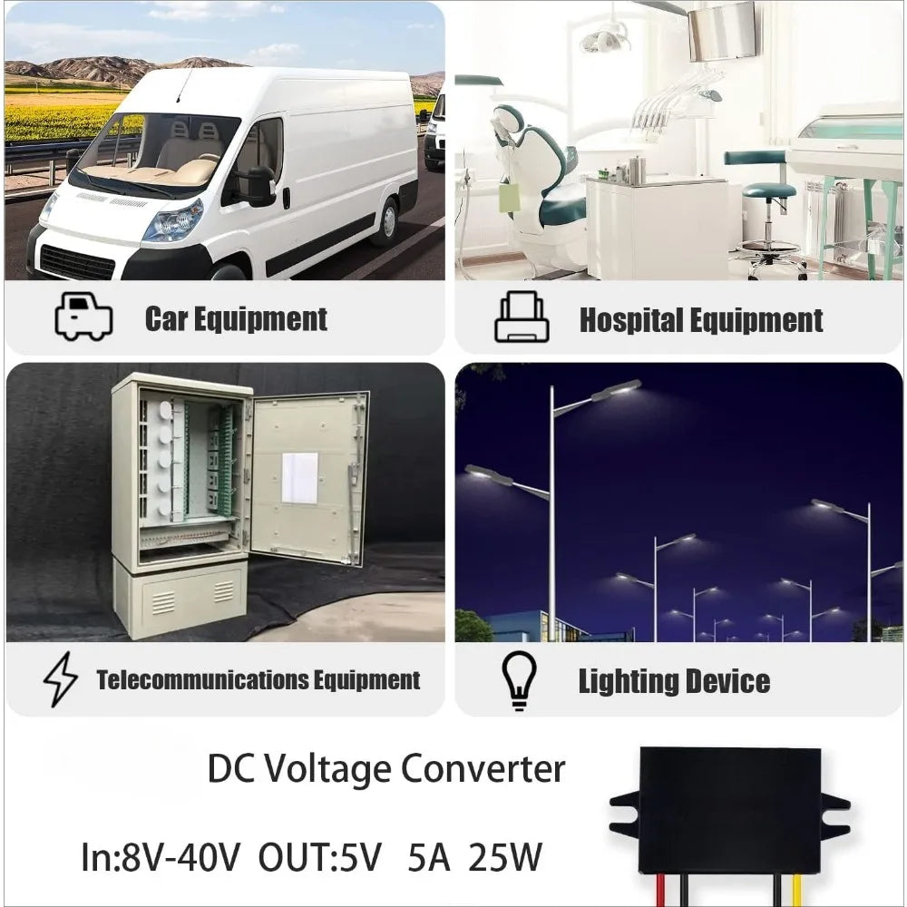 DC 12V 24V To 5V Step Down Converter Regulator 5A 25W Power Adapter Reducer For Car Electronics Truck Vehicle Boat Solar System Oasis Select