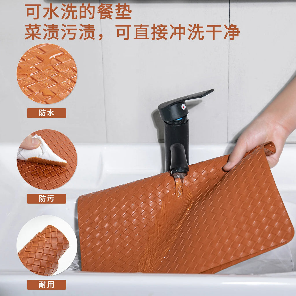 Nordic-style Double-sided Woven Leather Placemats Table Heat Insulation Pads and Home Heat-resistant Table Pads Oasis Select