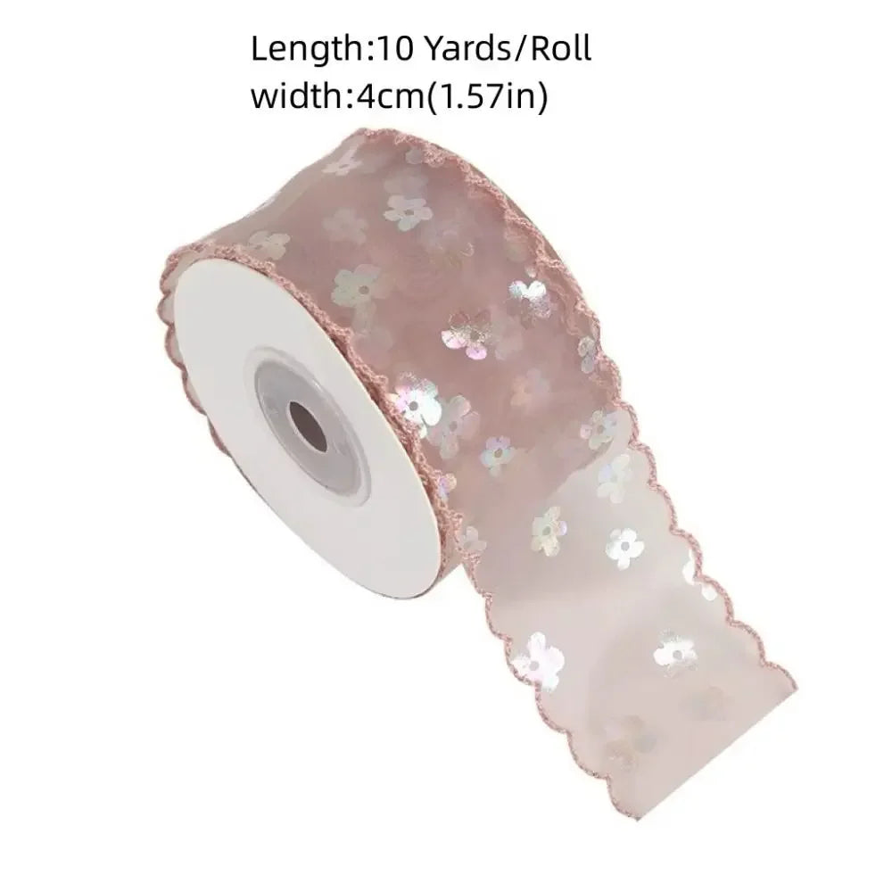 New 10 Yards Silk Ribbon Gift Wrapping Bouquets 4cm Gifts Packaging Material Wave Edge Pleated Chiffon Ribbon Oasis Select