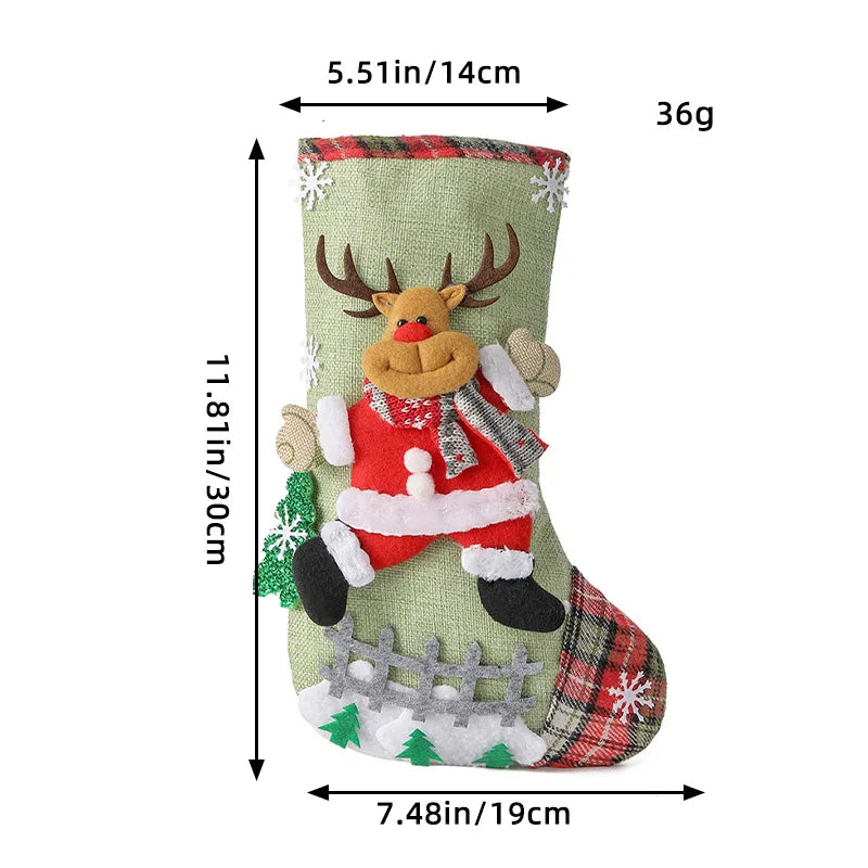 Linen Large Christmas Stocking Fence Christmas Gift Bag Christmas Tree Hanging Ornaments Candy Bag Ornaments Oasis Select M1-8