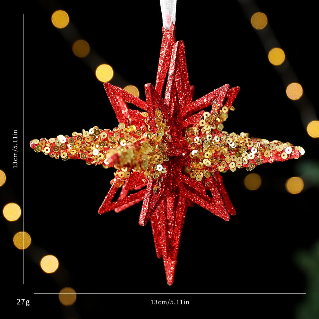 Red Glitter Christmas Pendant with Gold Sequins | Tree Ornament