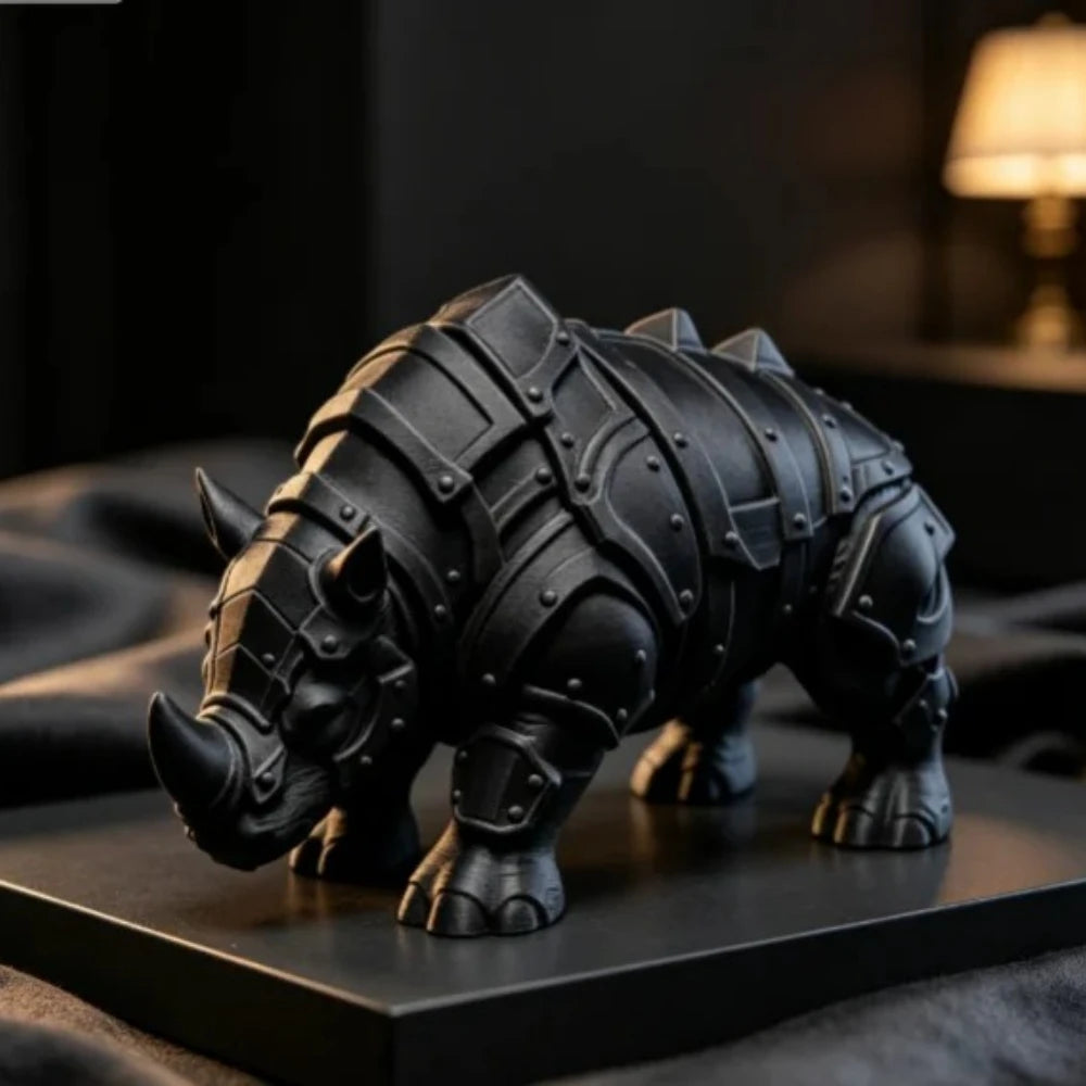 Mecha Armored Rhino Mini Figurine 3D Printing Medieval Rivet Rhinoceros Sculpture Cool Tabletop Ornaments Decor for Study Office Oasis Select