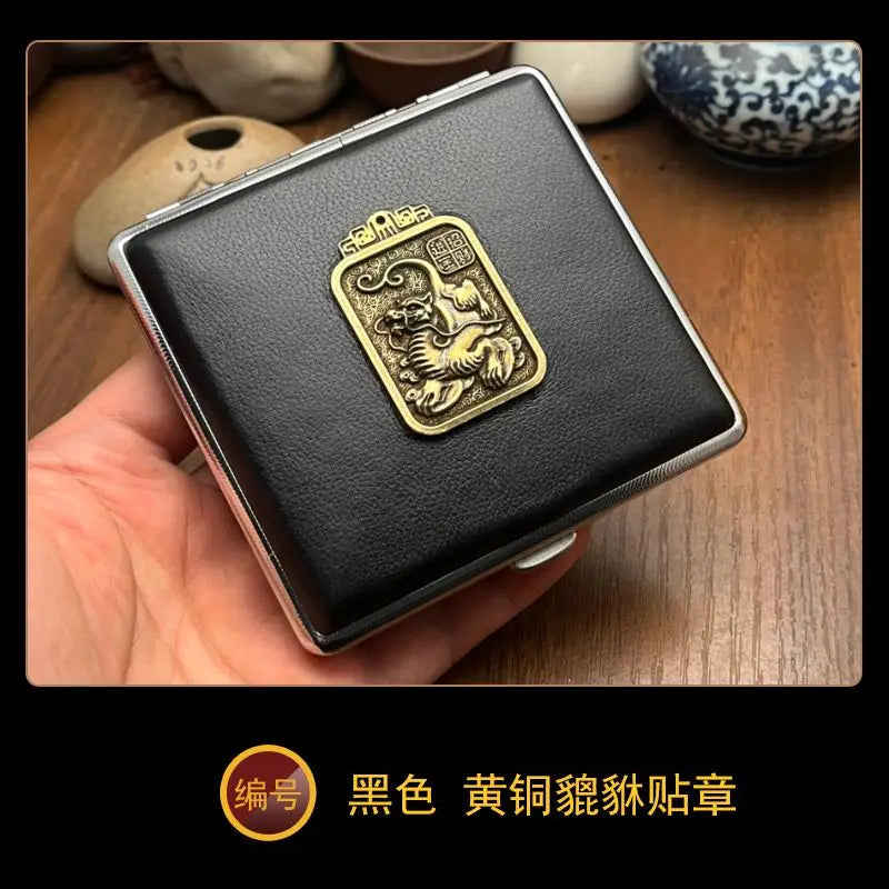 Cowhide Cigarette Box Thick Cigarette Side-flip Ultra-thin Handcrafted Top Layer Classic Men's Retro 20-pack Cigarette Box Oasis Select C
