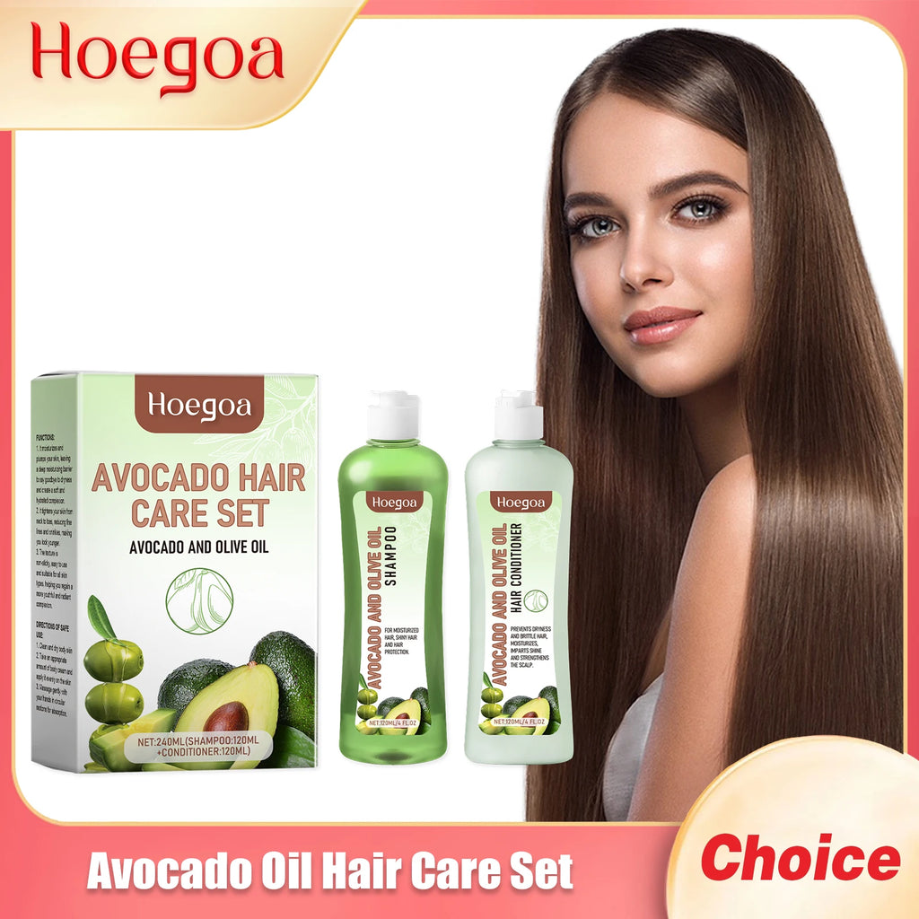 Hoegoa Avocado Oil Hair Care Set Improve Growth Thicken Deep Cleaning Plants Extract For Silky Hair Shampoo Conditioner Products Oasis Select