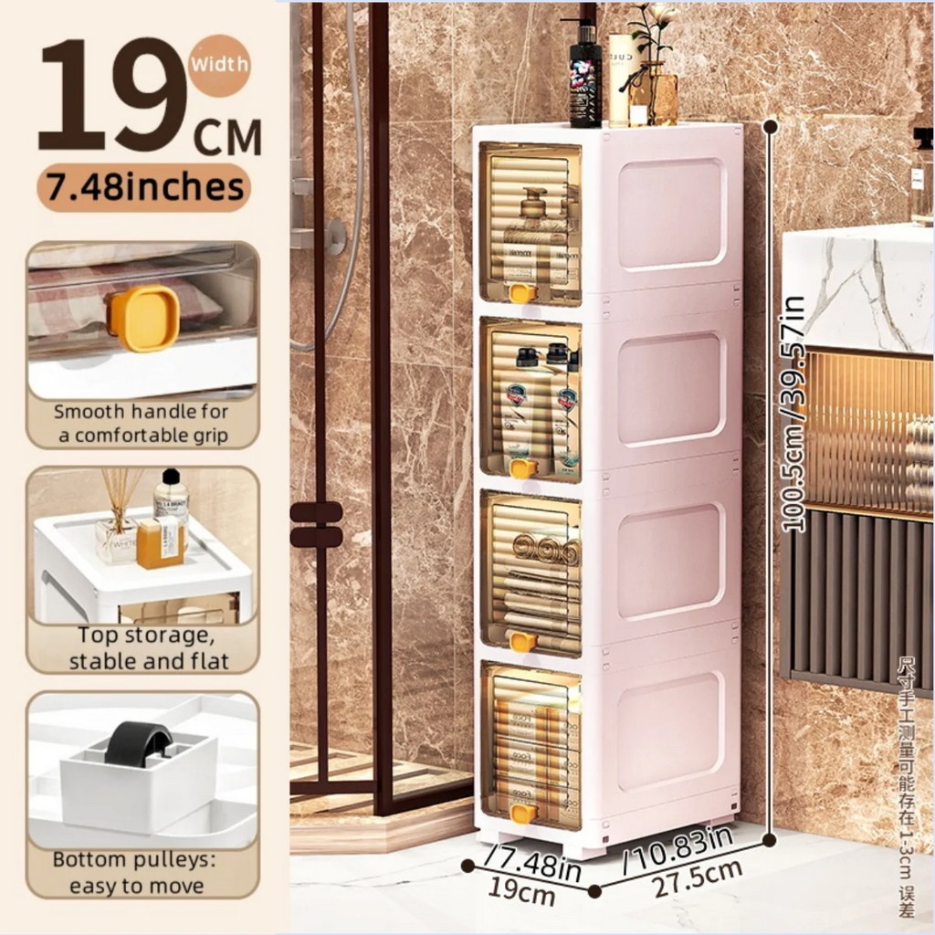 19cm Slim Storage Cabinet Flip-Top Organizer with Multi-Layer Shelves Large Capacity for Kitchen Living Room Bathroom Oasis Select 4 Tiers Clear Yellow