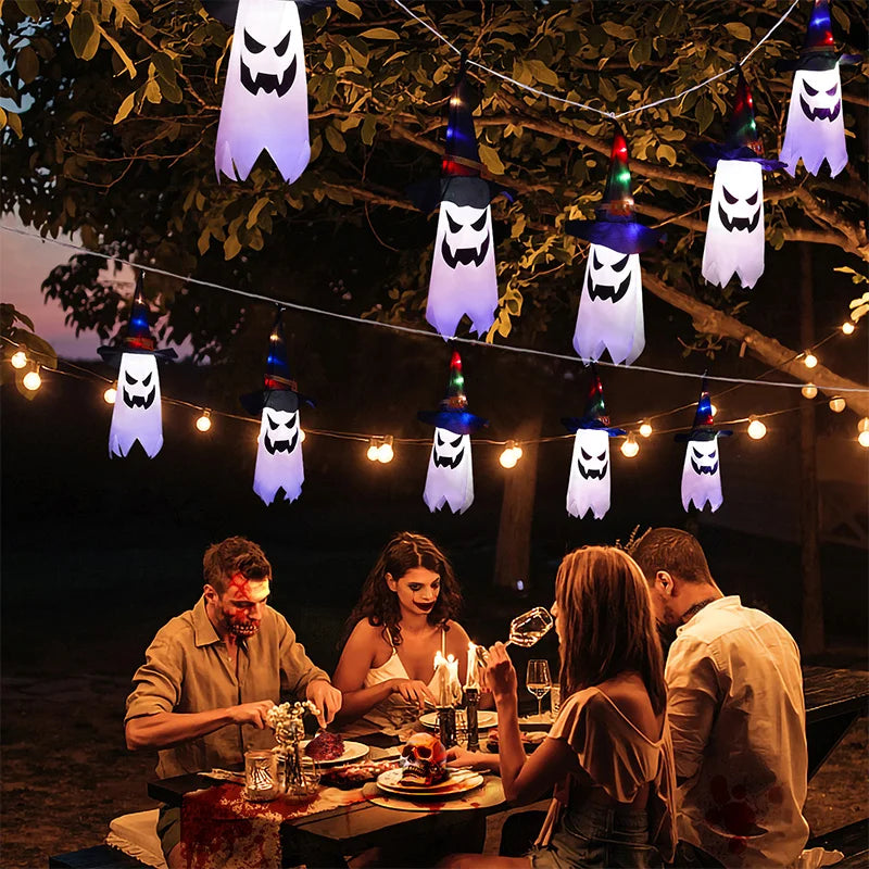 1-5PCS Halloween Wizard Hat Ghost Hanging Decoration Spooky Room Ambiance for Ghost Festival Party Scary Decor Flash Pendant Oasis Select
