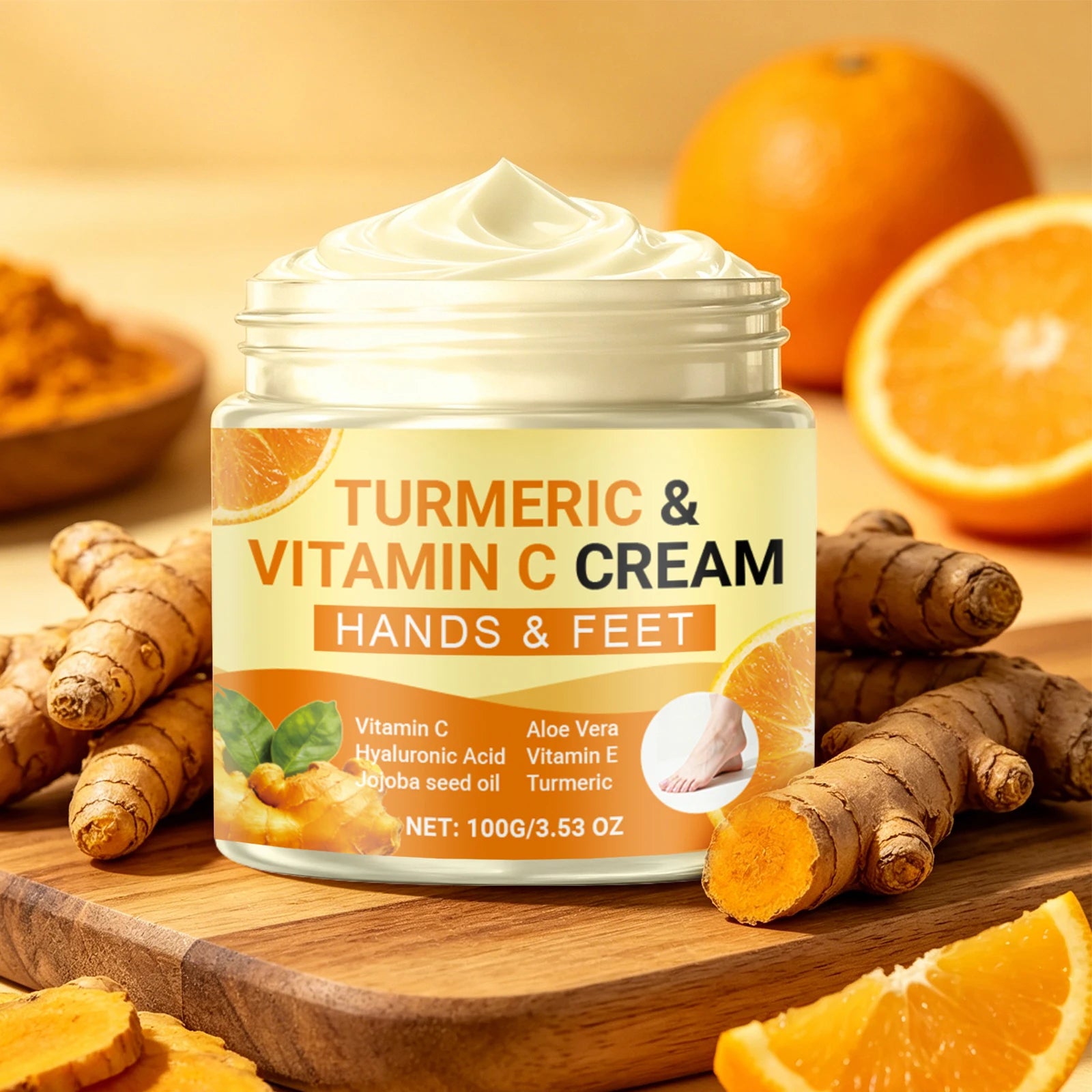 Turmeric Vitamin C Moisturizing Cream for Hand and Feet Brighten Skin Tone Repairs Dry Cracked Heels Nourishes Rough Skin Care Oasis Select