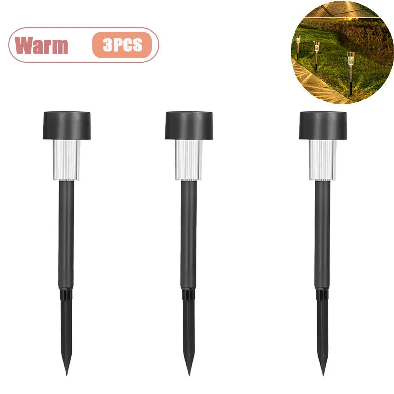 Solar Powered Stainless Steel Tube Lights Outdoor Waterproof Garden Yard Lawn Lamp Night Light Pathway Lighting Oasis Select Warm-3PCS