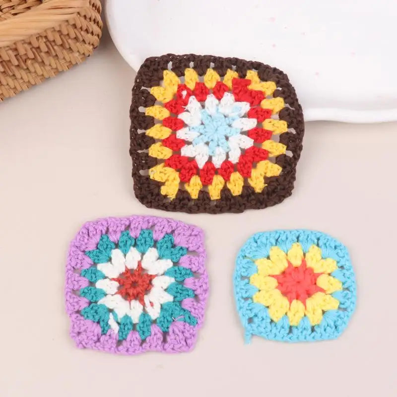 10Pcs Random Mix Colors Handmade Crochet Doilies Suit Square Flower Piece For Diy Clothing Pocket Coaster Bag Tablecloth Oasis Select