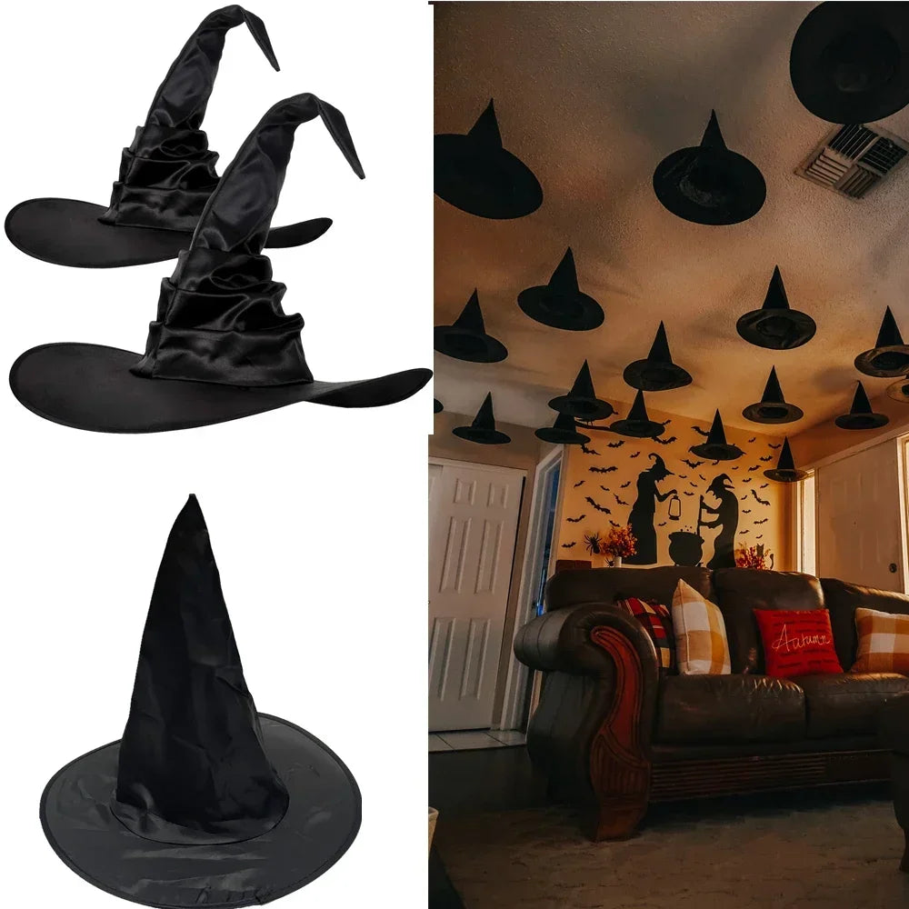 Halloween Witch Hats Black Folds Wizard Hat for Women Men Masquerade Party Cosplay Props Decoration Carnival Party Hats Oasis Select