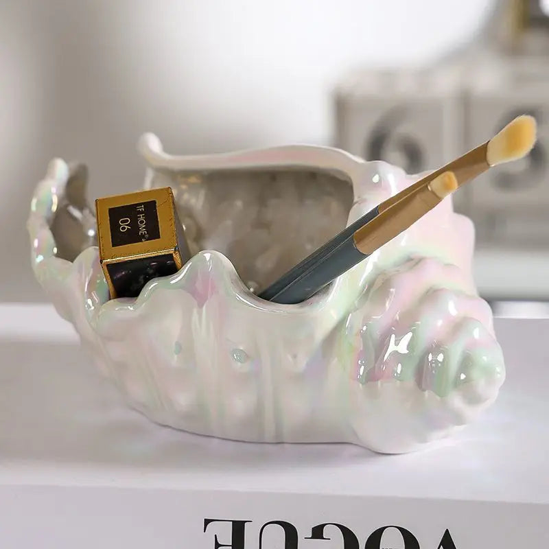 Simple Mirror-like Bright Silver Ceramic Shell-style Decorative Item Practical Key Jewelry Storage and Decoration Oasis Select