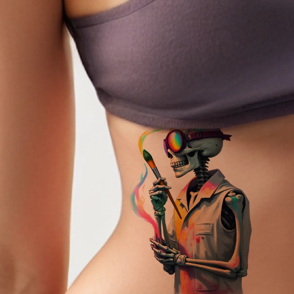 3-Pack Skeleton Temporary Tattoos – Flames & Wizard Designs
