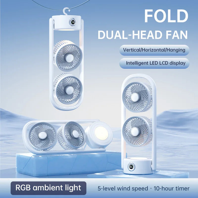 Dual Head Desktop & Wall-Mount Fan with Night Light Display